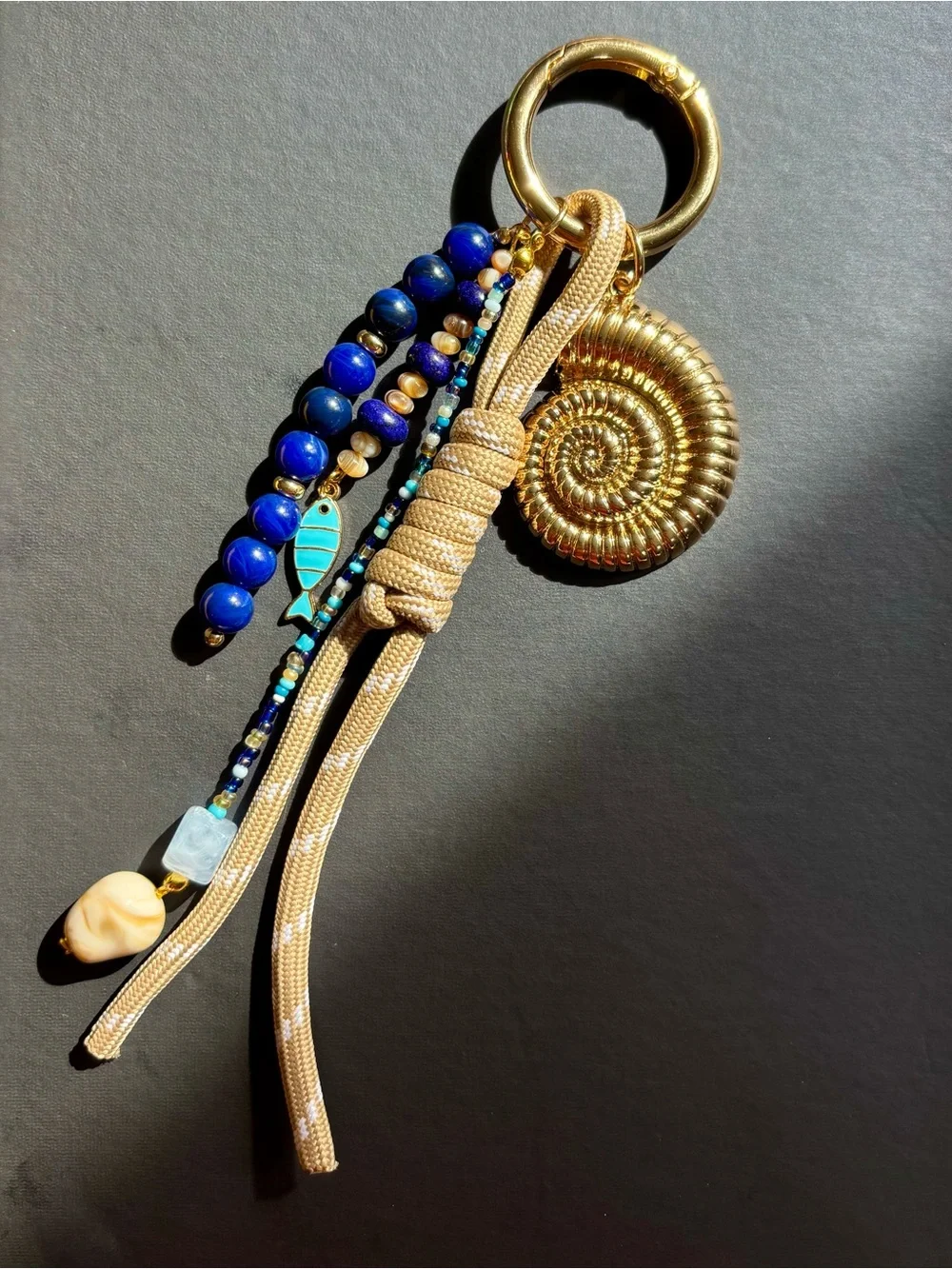 Gold & Blue Nautical Bead Keychain Charm